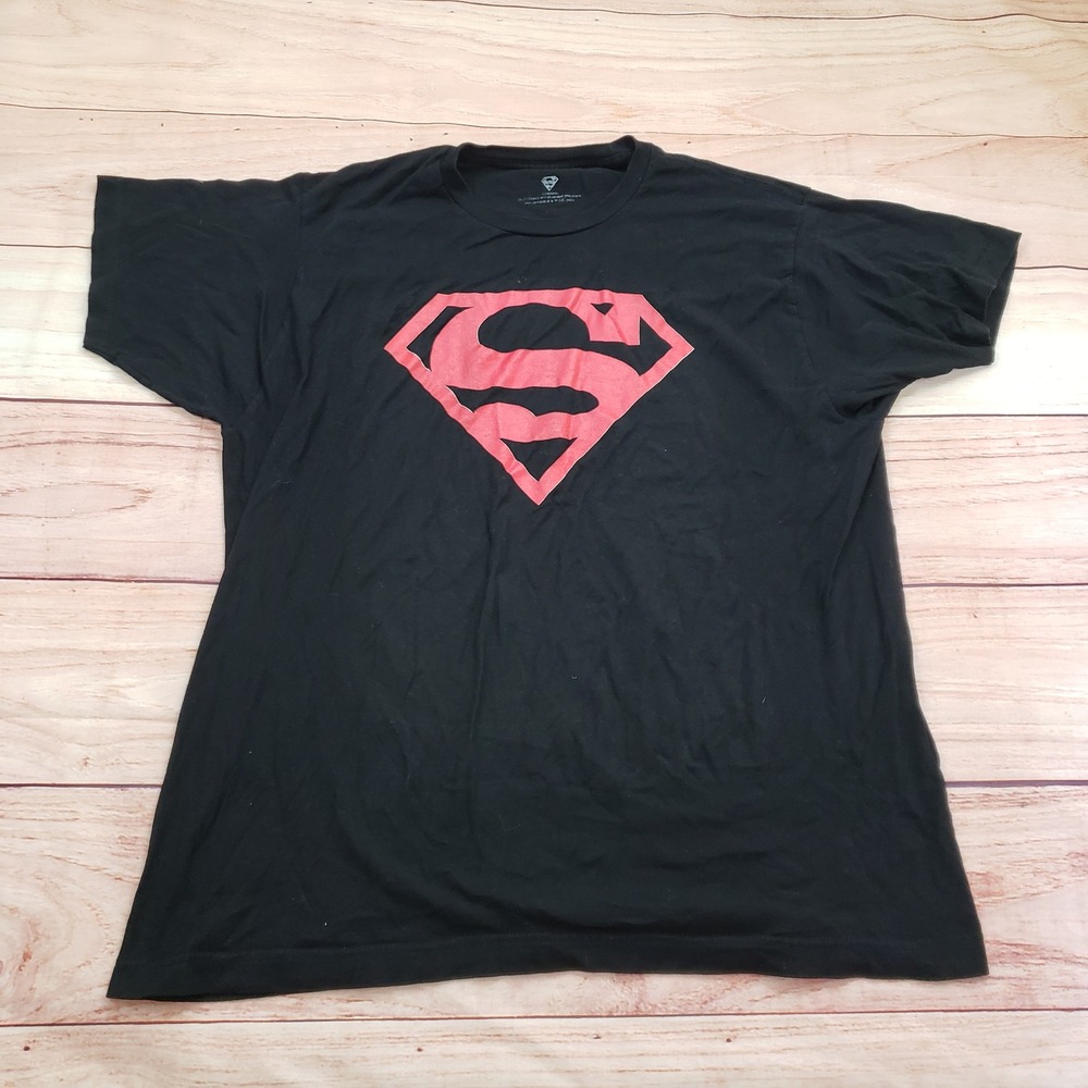 Superman Shirt Mens Large‎ Black Red Logo Warner Brothers DC Comics Clark Kent